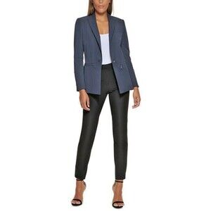 DKNY Women's Petite One-Button Blazer Cotton Zip-Pockets Formal Jacket Navy 6P